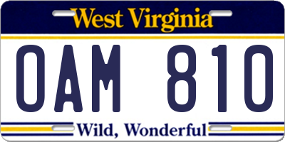 WV license plate OAM810