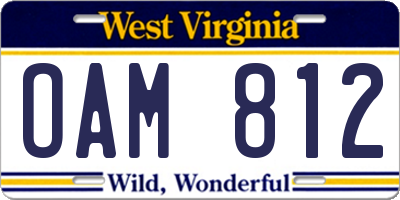 WV license plate OAM812