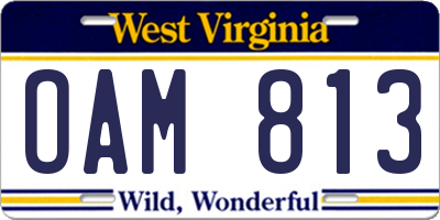 WV license plate OAM813