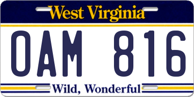 WV license plate OAM816