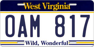 WV license plate OAM817