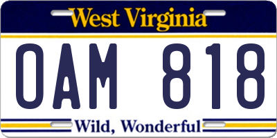 WV license plate OAM818