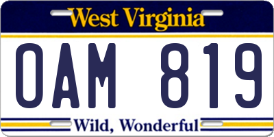 WV license plate OAM819