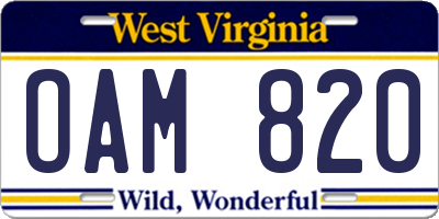 WV license plate OAM820