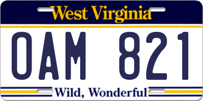 WV license plate OAM821