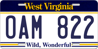 WV license plate OAM822
