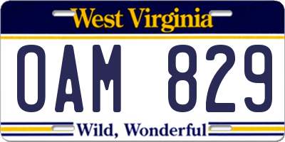 WV license plate OAM829