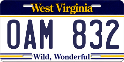 WV license plate OAM832