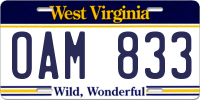 WV license plate OAM833