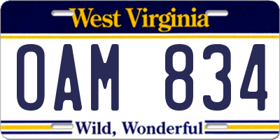 WV license plate OAM834