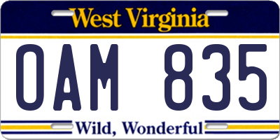 WV license plate OAM835