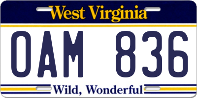 WV license plate OAM836