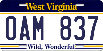 WV license plate OAM837