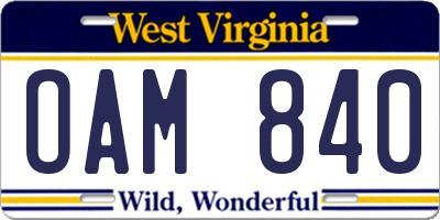 WV license plate OAM840