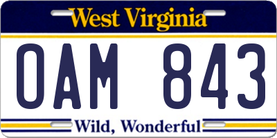 WV license plate OAM843