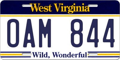 WV license plate OAM844
