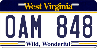 WV license plate OAM848