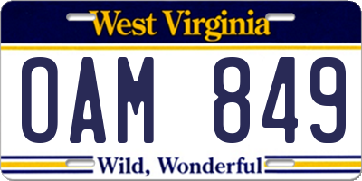 WV license plate OAM849