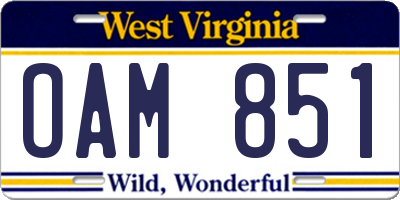 WV license plate OAM851