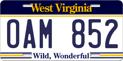 WV license plate OAM852