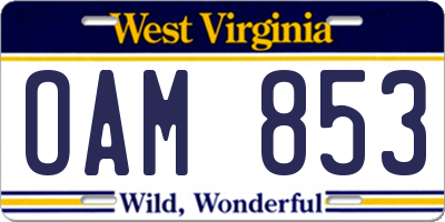 WV license plate OAM853