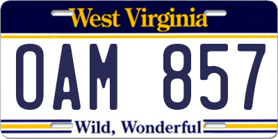 WV license plate OAM857