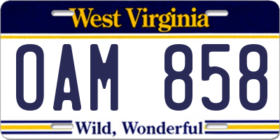WV license plate OAM858