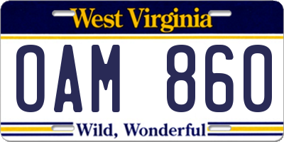 WV license plate OAM860