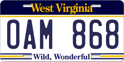 WV license plate OAM868