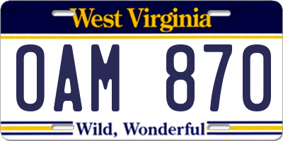 WV license plate OAM870