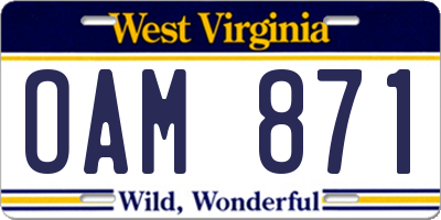 WV license plate OAM871
