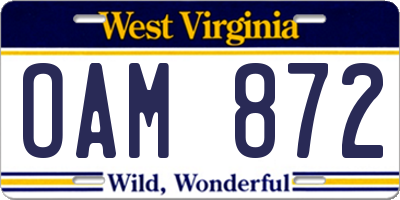 WV license plate OAM872