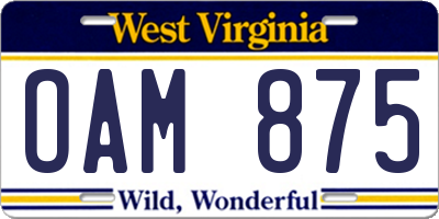 WV license plate OAM875