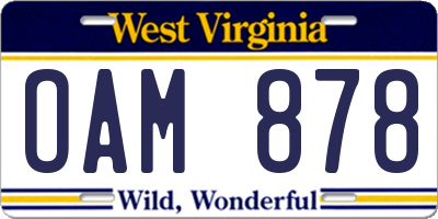 WV license plate OAM878