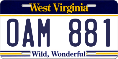 WV license plate OAM881