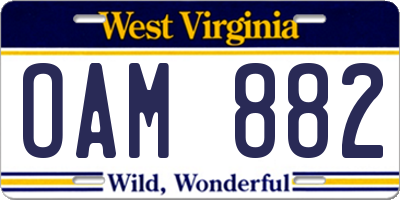 WV license plate OAM882
