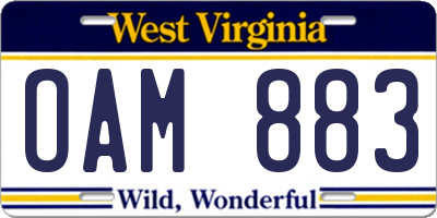 WV license plate OAM883