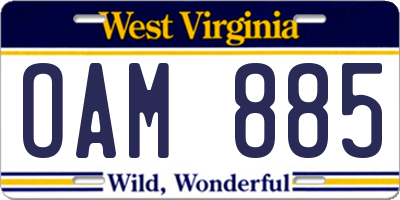 WV license plate OAM885