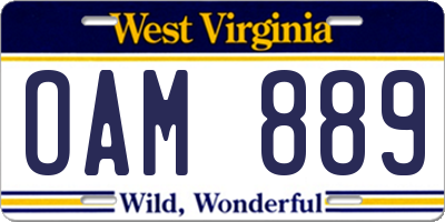 WV license plate OAM889