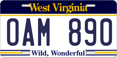 WV license plate OAM890
