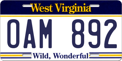 WV license plate OAM892