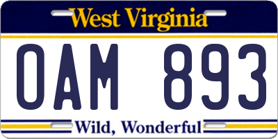 WV license plate OAM893