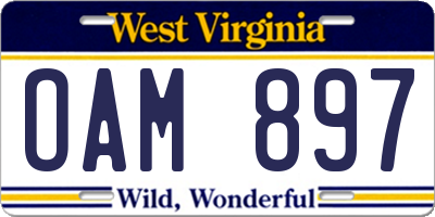WV license plate OAM897
