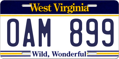 WV license plate OAM899