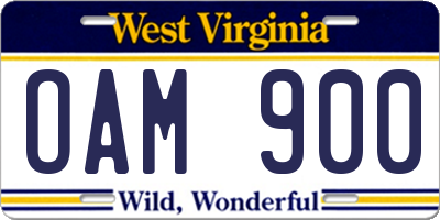 WV license plate OAM900