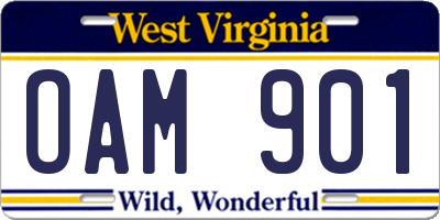 WV license plate OAM901