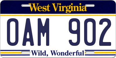 WV license plate OAM902
