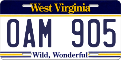 WV license plate OAM905