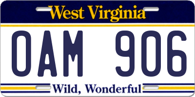 WV license plate OAM906
