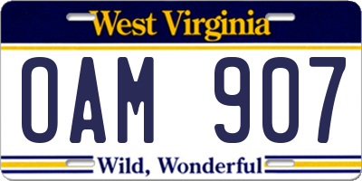WV license plate OAM907